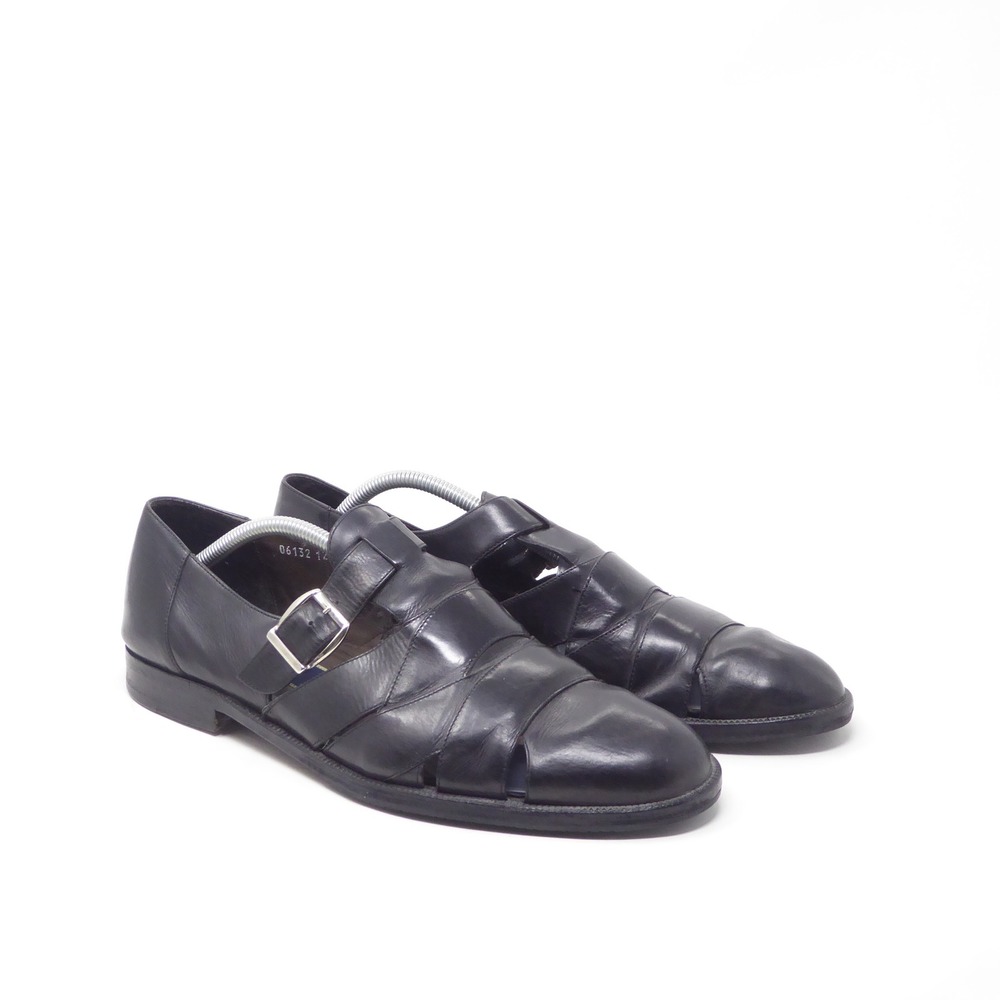 Bragano Mens Fisherman Sandals Black Leather Buckle Strap 12